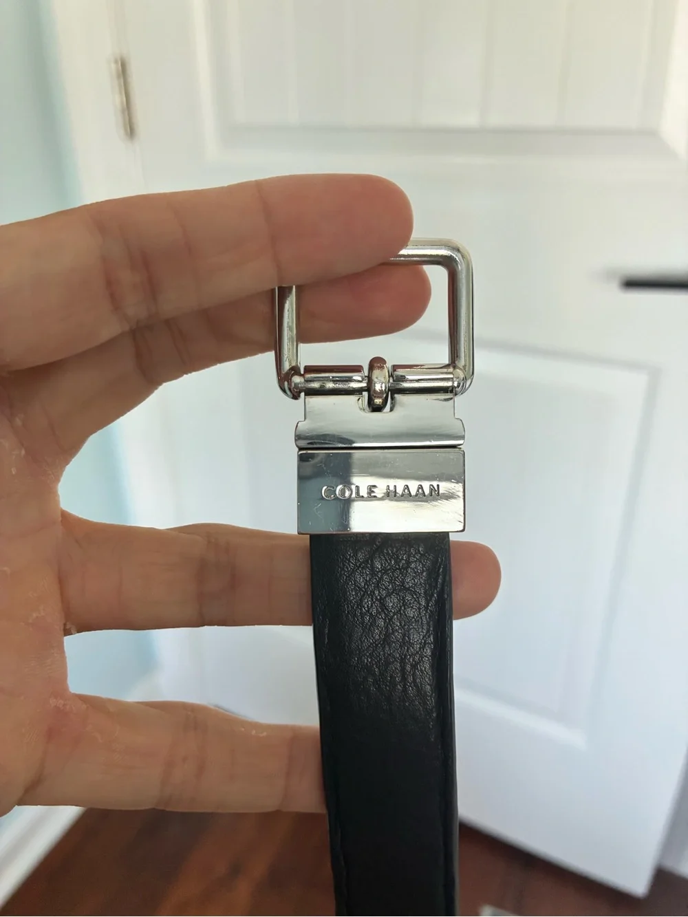 Cole Haan Black Exterior Brown Interior Leather Belt with Silver Buckle size L